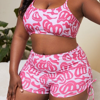 CL (L-3XL) lace-up adjustable large size swimsuit women's boxers high waist split Beach