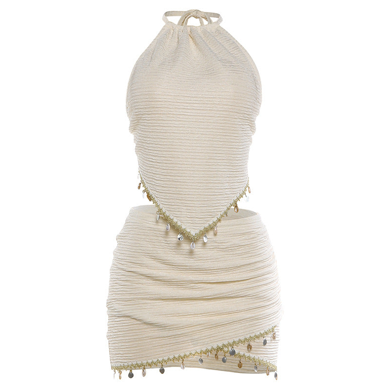 SXR spring sexy backless lace up halterneck vest sheath skirt outfit