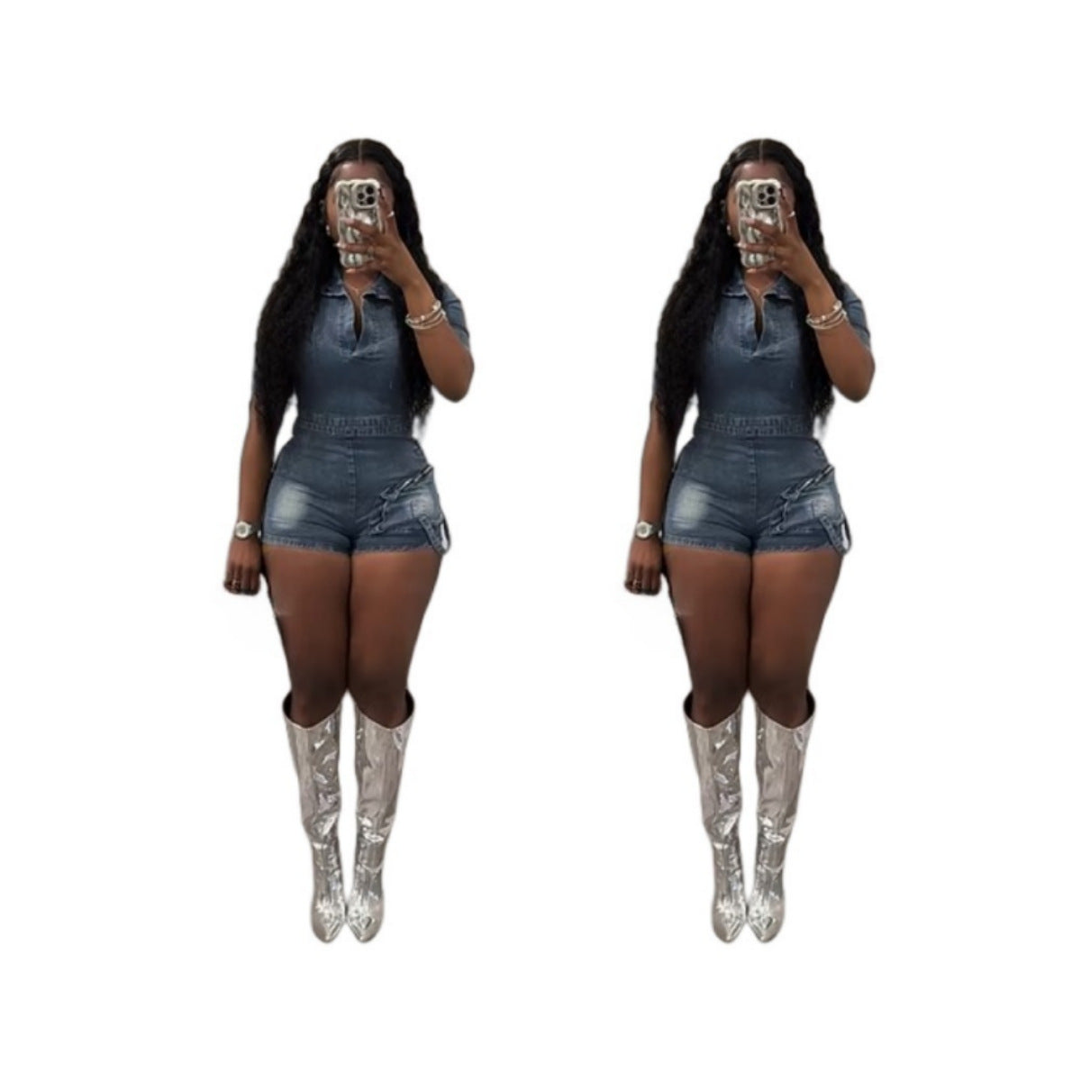 MZ (S-2XL) MZ88626 washed stretch 3D pocket jumpsuit