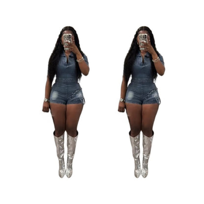 MZ (S-2XL) MZ88626 washed stretch 3D pocket jumpsuit