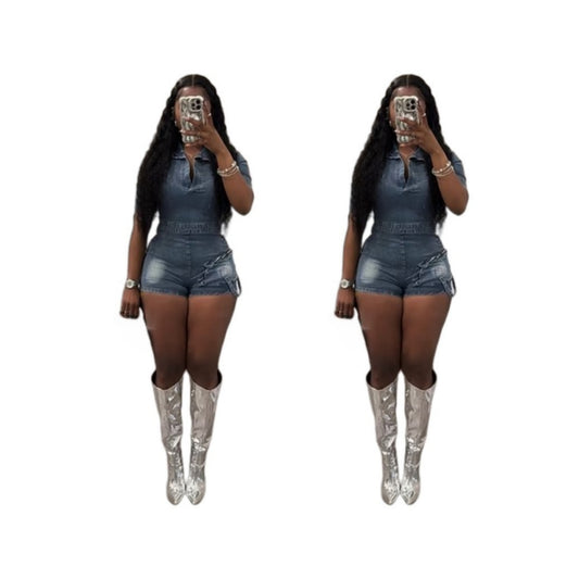 MZ (S-2XL) MZ88626 washed stretch 3D pocket jumpsuit