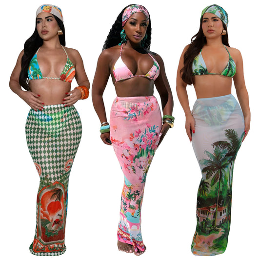 MYF (S-2XL) 20207 bikini swimsuit beach print skirt suit