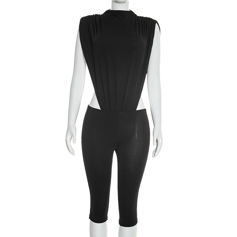 DZHT J26ST035 spring skinny fashion jumpsuit cropped pants suit