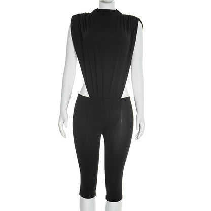 DZHT J26ST035 spring skinny fashion jumpsuit cropped pants suit