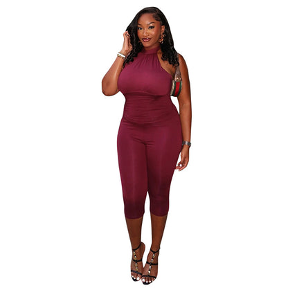 DZHT J25JP492 halter sleeveless backless jumpsuit