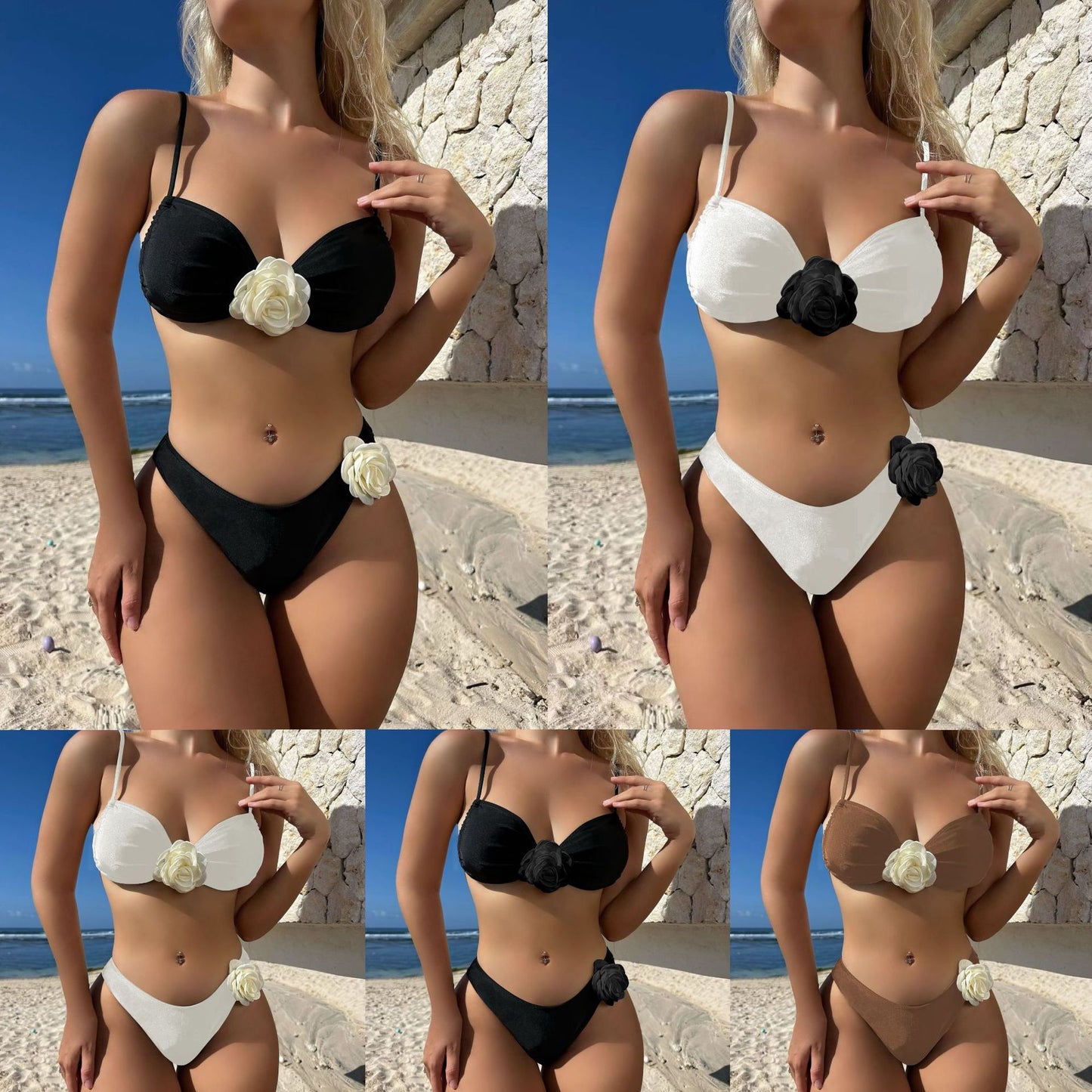 (4 days ready to ship) SY rose drawstring strap split bikini