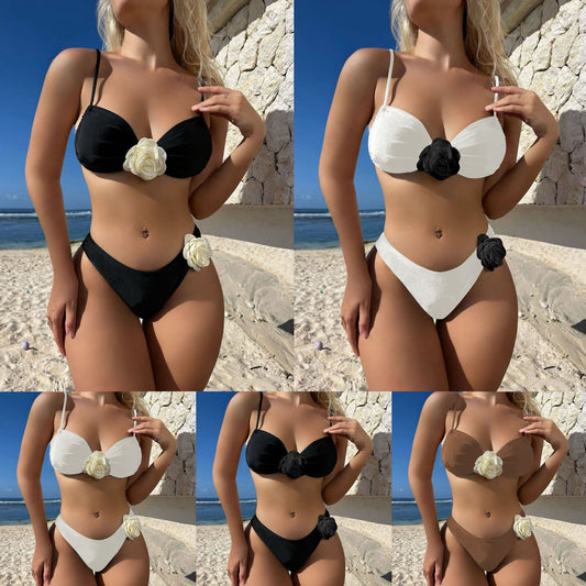 (4 days ready to ship) SY rose drawstring strap split bikini