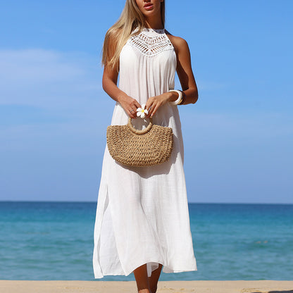 CYB beach skirt hand crocheting stitching suspender skirt side slit sun shield Hanfu long robe