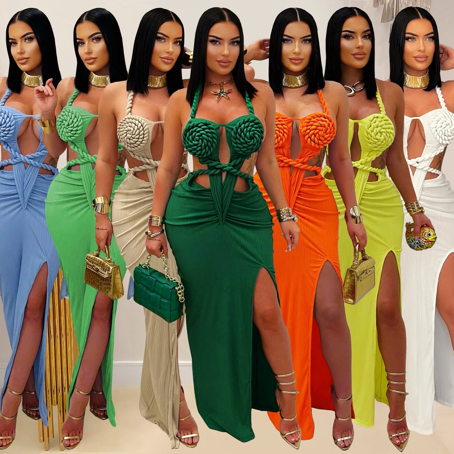 XYZ C7407 knitted halter backless dress