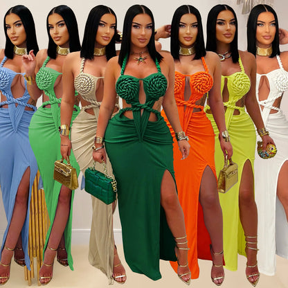 XYZ C7407 knitted halter backless dress
