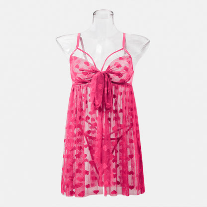 Mesh love sling see-through one-piece pajamas sexy underwear two-piece 2019