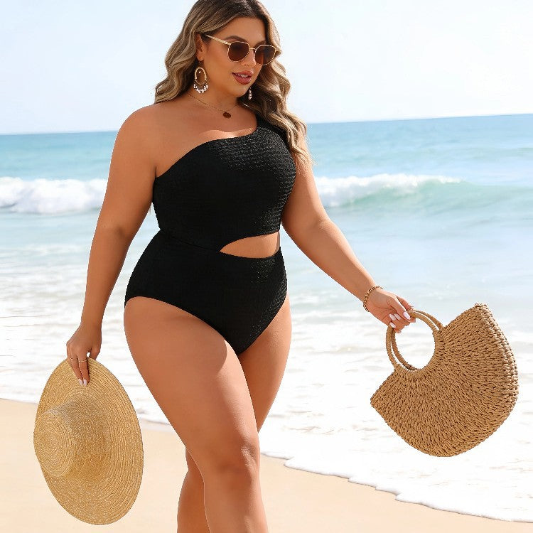 CL (L-4XL) 2026 bikini special fabric one shoulder waist hollow sexy Siamese plus size swimsuit bikin