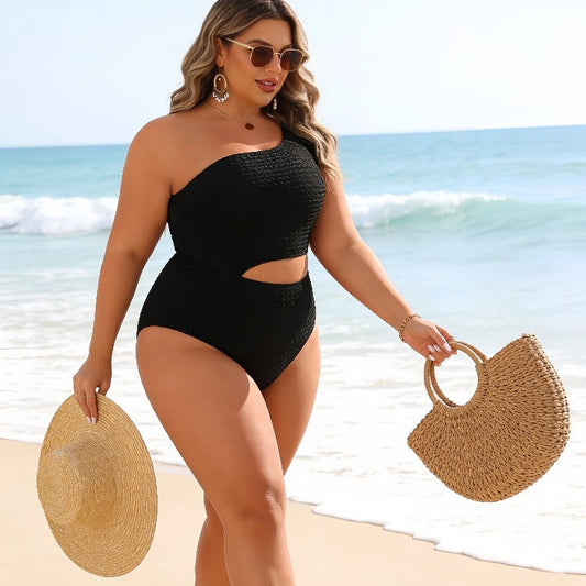 CL (L-4XL) 2026 bikini special fabric one shoulder waist hollow sexy Siamese plus size swimsuit bikin