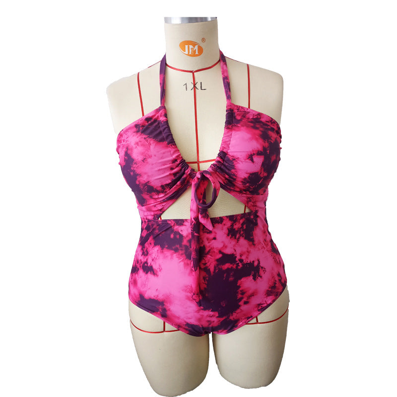 LF (L-4XL) multi-color tie-dye bikini plus size split sexy lace-up