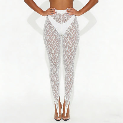 DZHT D26PT105 slim fit slimming see-through lace tight slip-on trousers