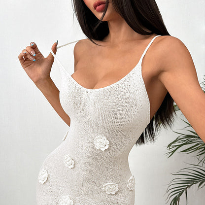CYB U-collar cross strap three-dimensional hook flower slip dress