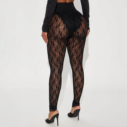 DZHT J25PT457 skinny hollow-out fishnet stockings fashion lace leggings