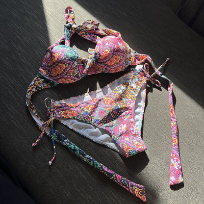 (4 days ready to ship) SY hard Cup flower totem strap split bikini
