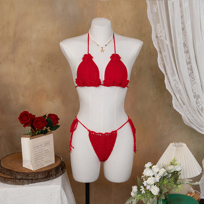 CYB hand crocheting woven three-dimensional flower bikini sun-proof set