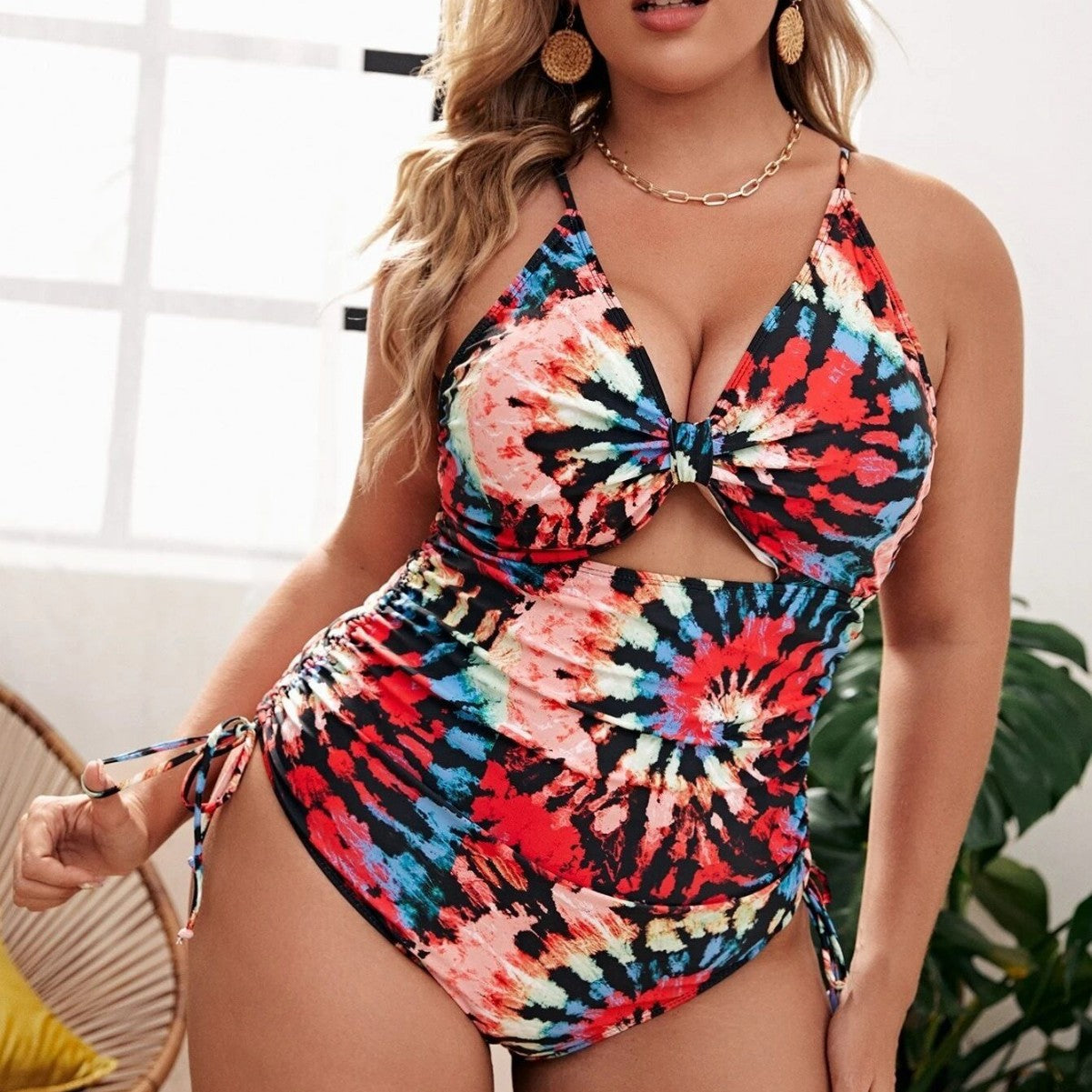 LF (L-4XL) women's one-piece color printing sexy swimsuit plus size