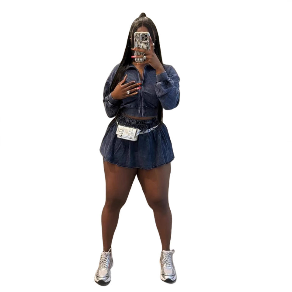 MZ (S-2XL) MZ88612 pure cotton elastic-force jacket skirt outfit
