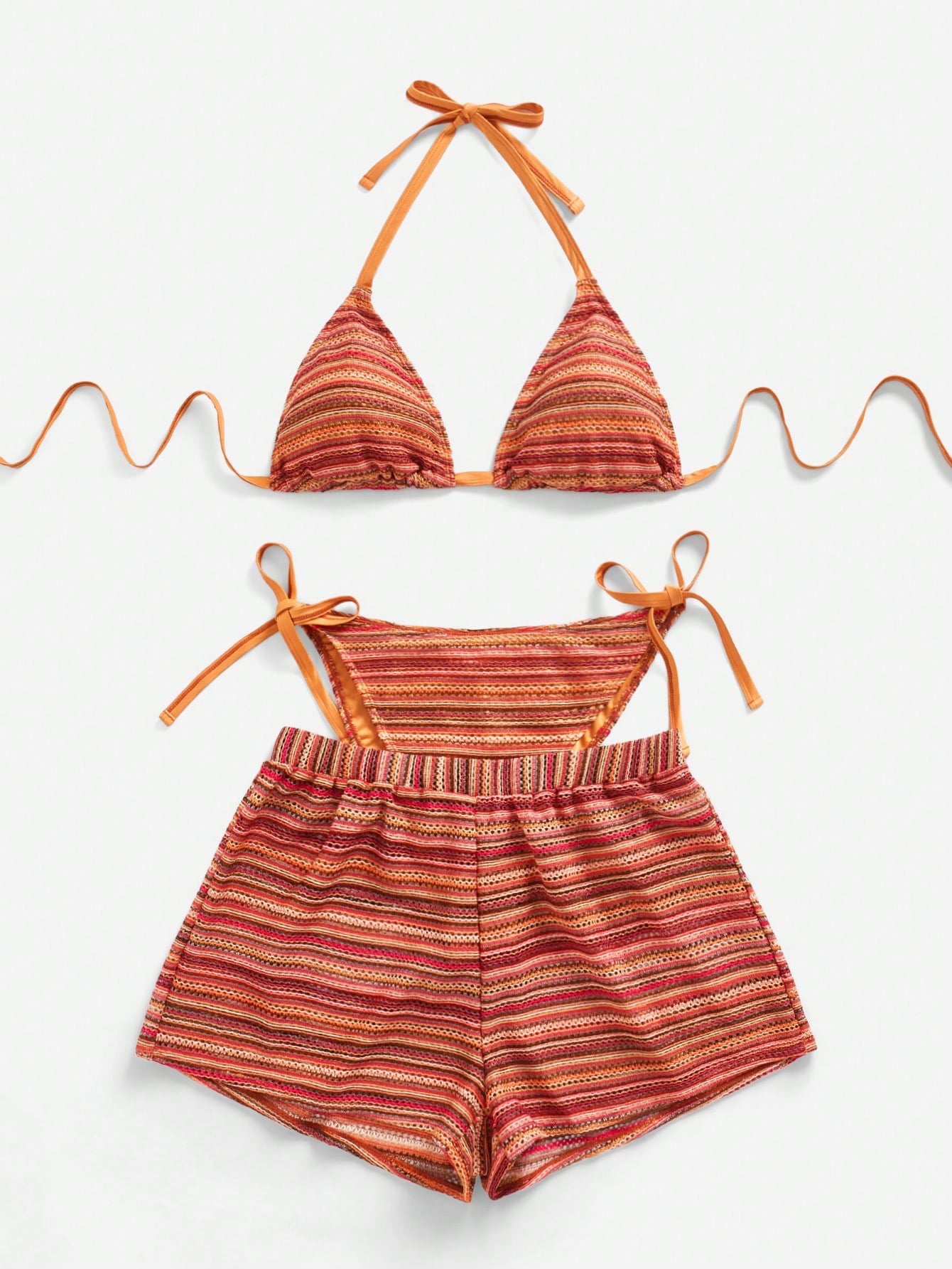 CL (L-4XL) sexy halter lace-up bikini plus size swimsuit split beach shorts three-piece suit
