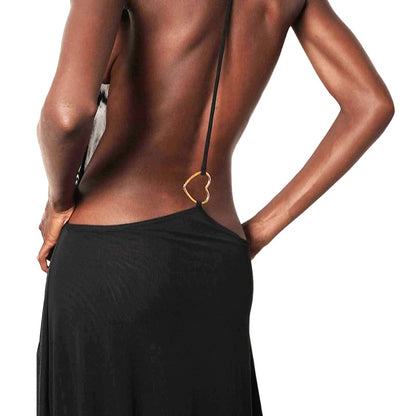 SXR spring V-neck halter mesh backless sexy solid color dress