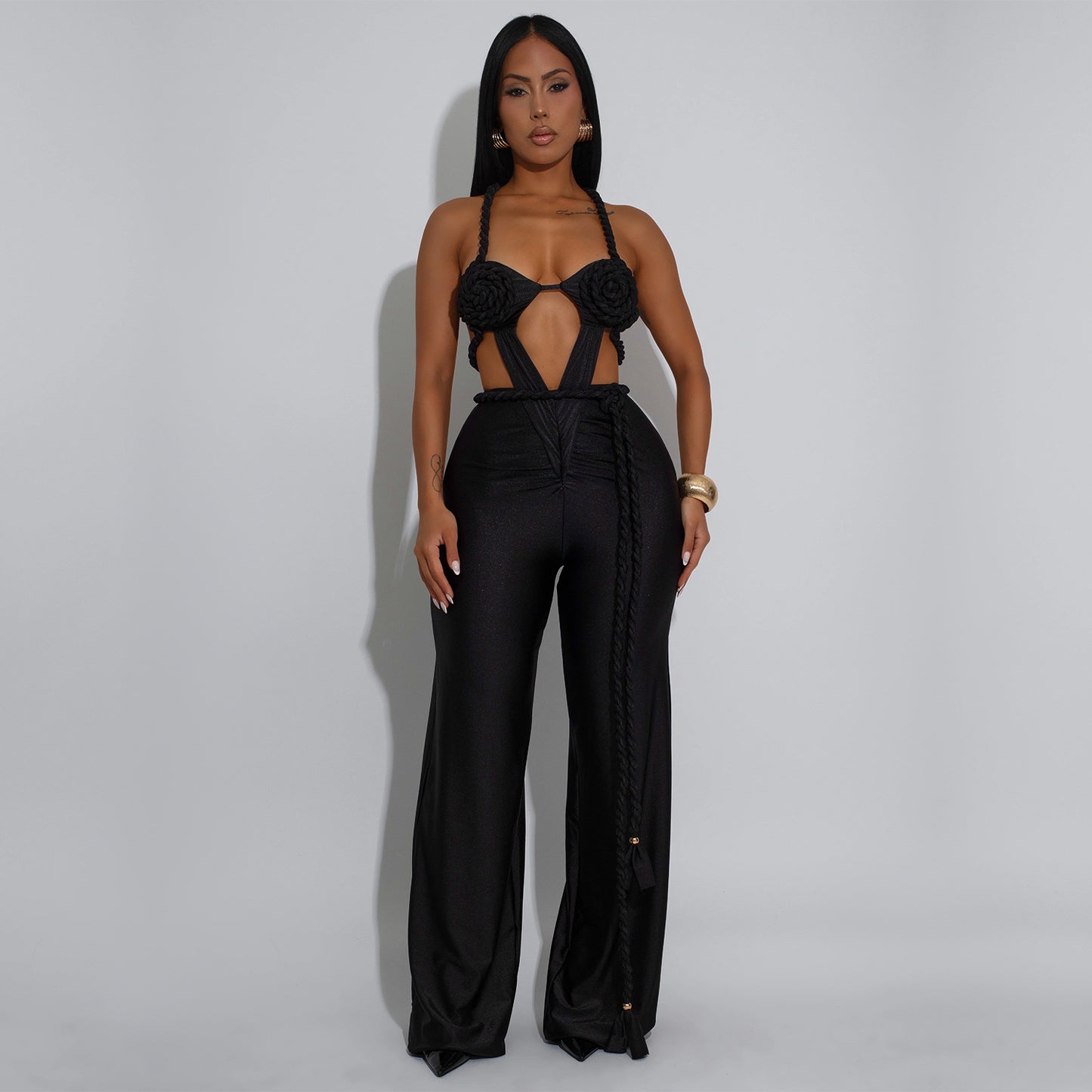 XYZ C7557 chest-wrapped backless lace up jumpsuit