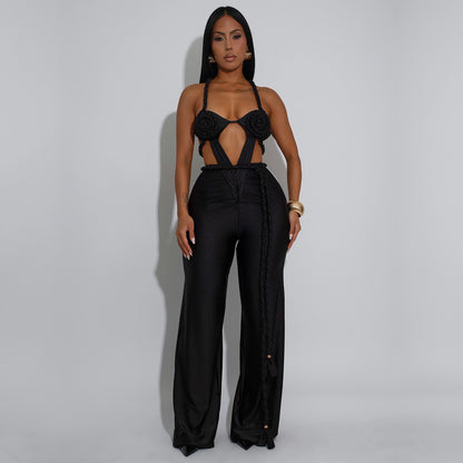 XYZ C7557 chest-wrapped backless lace up jumpsuit