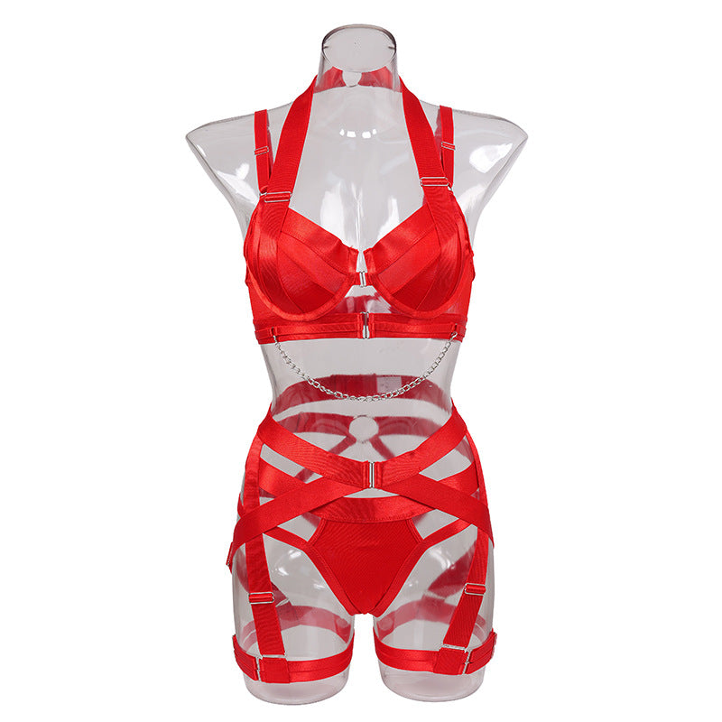 Hollow out strap cross sexy lingerie body shaping two-piece suits