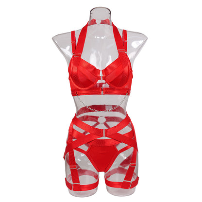 Hollow out strap cross sexy lingerie body shaping two-piece suits