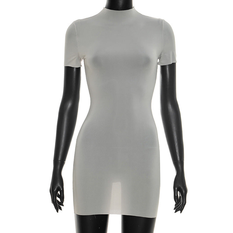 DZHT Y26DS074 tight see-through short sleeve dress