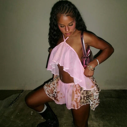 SXR 2026 spring sexy halter backless top loose super short shorts suit
