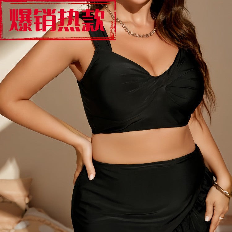 CL (L-4XL) plus size swimsuit bikini flounced pleated high waist split