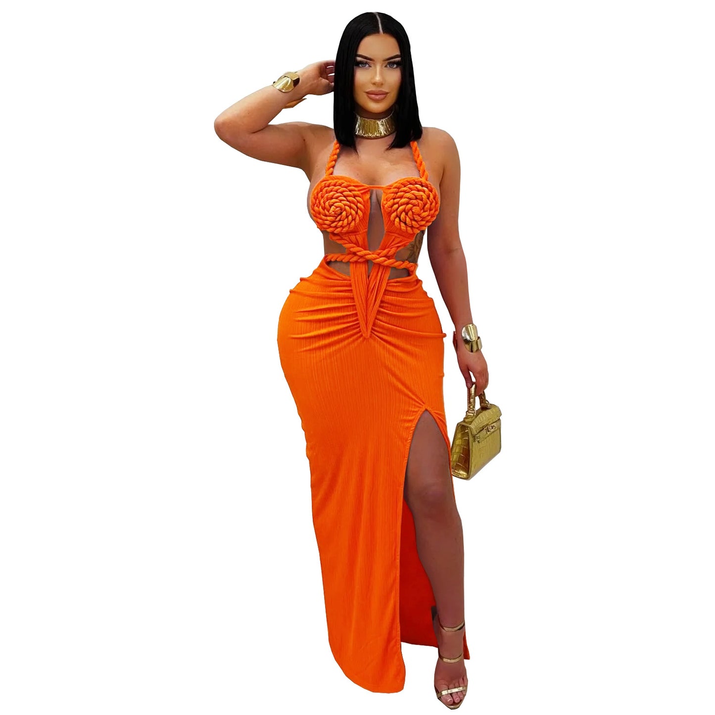 XYZ C7407 knitted halter backless dress