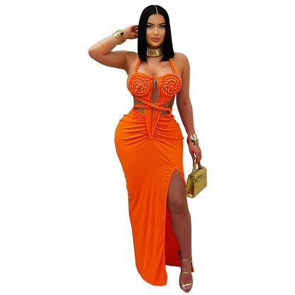 XYZ C7407 knitted halter backless dress