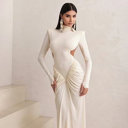SXR summer turtleneck backless solid color long dress