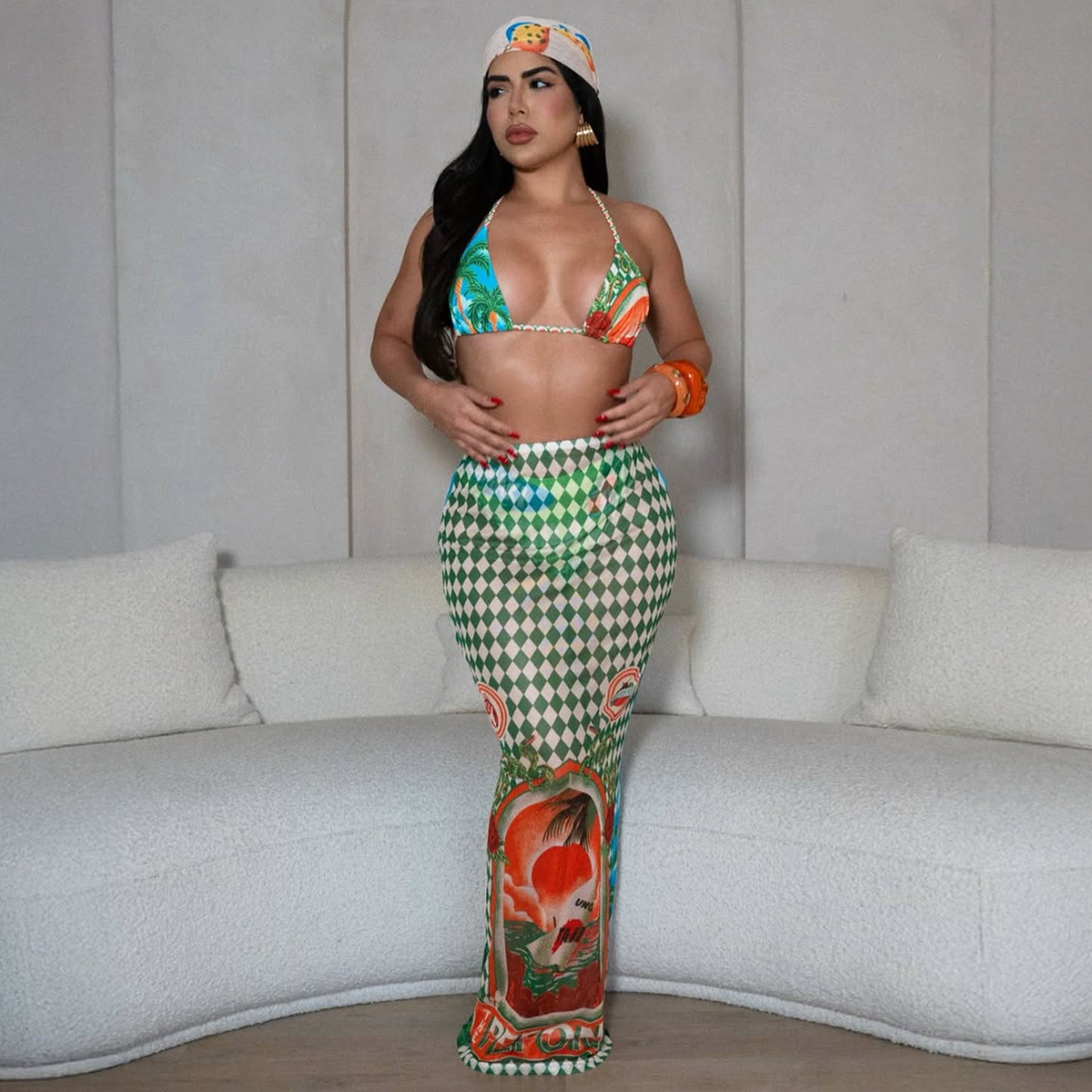 MYF (S-2XL) 20207 bikini swimsuit beach print skirt suit