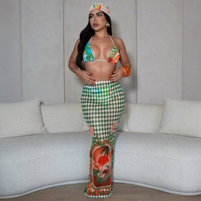 MYF (S-2XL) 20207 bikini swimsuit beach print skirt suit