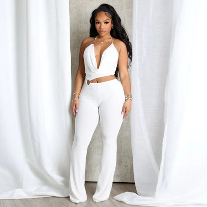MYF (S-2XL) 10867 circle decorative halter midriff outfit jumpsuit