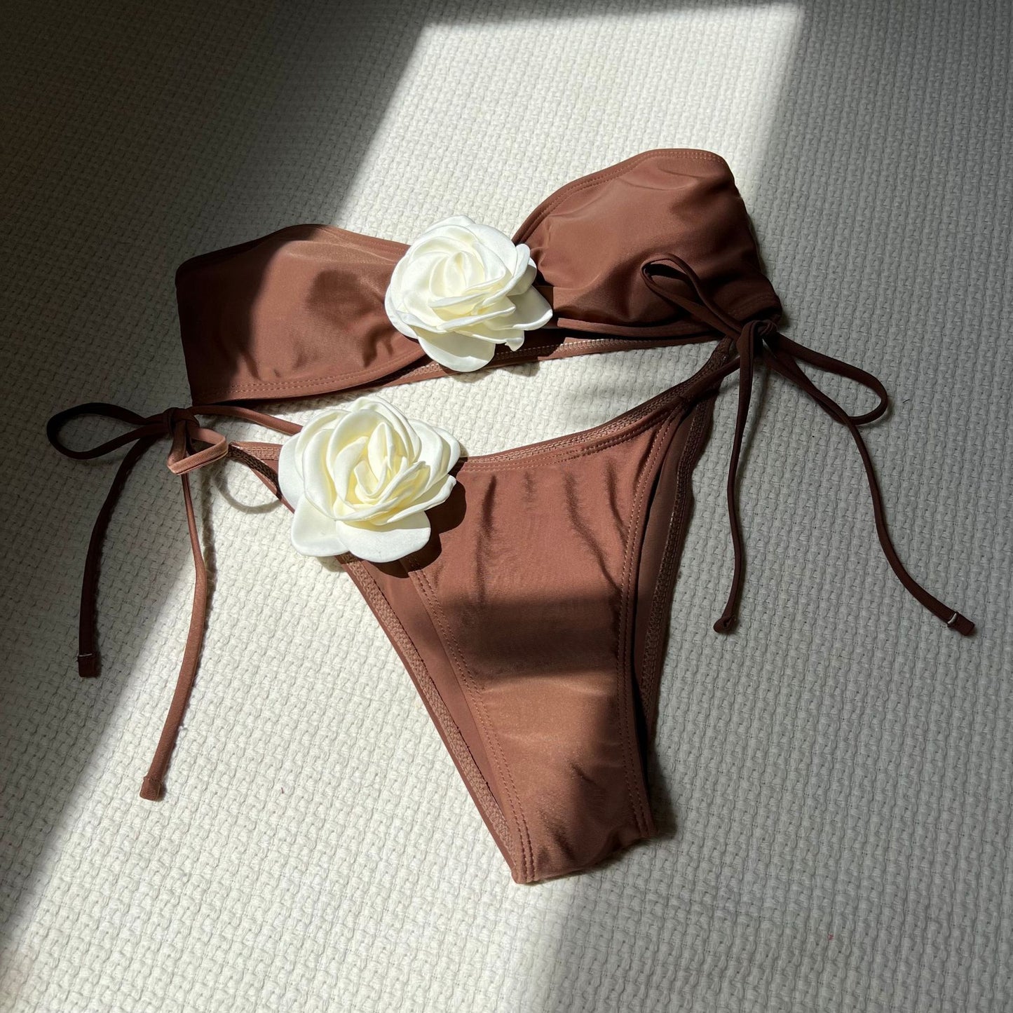 (4 days ready to ship) SY color matching rose tube top lace-up drawstring strap split swimsuit bikini 9149