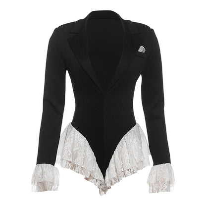 SXR fall winter fashion deep V-neck flared long sleeve lace side jumpsuit