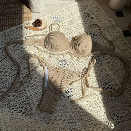 (4 days ready to ship) SY shell petal hard bag split swimsuit bikini