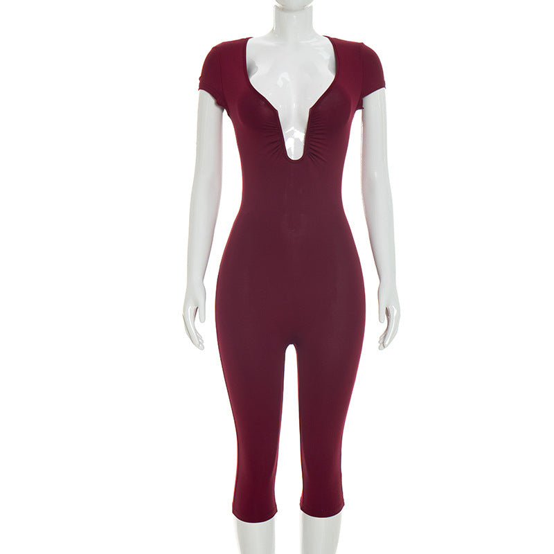 DZHT J25JP479 slim fit slimming chest U-collar jumpsuit