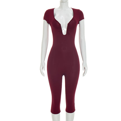 DZHT J25JP479 slim fit slimming chest U-collar jumpsuit