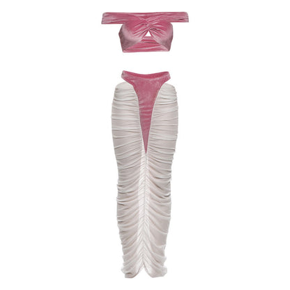 SXR autumn and winter tube top high waist stitching see-through skirt suit