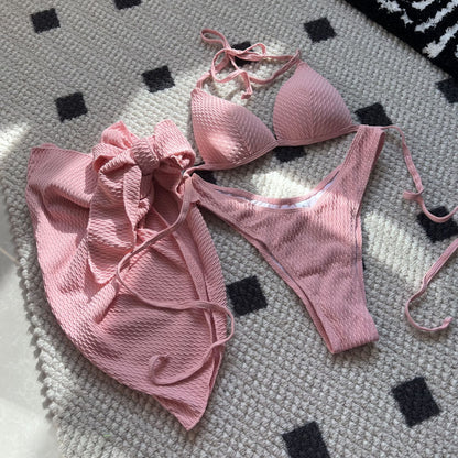 (4 days ready to ship) SY Special fabric high waist bikini three piece swimsuit cross