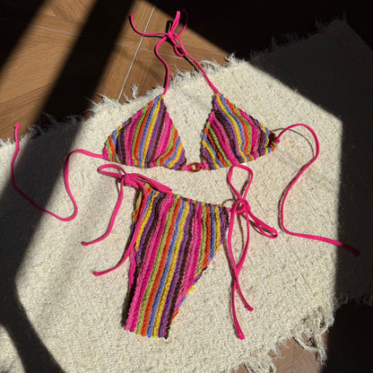 (4 days ready to ship) SY contrasting color jacquard drawstring bandage swimsuit bikini