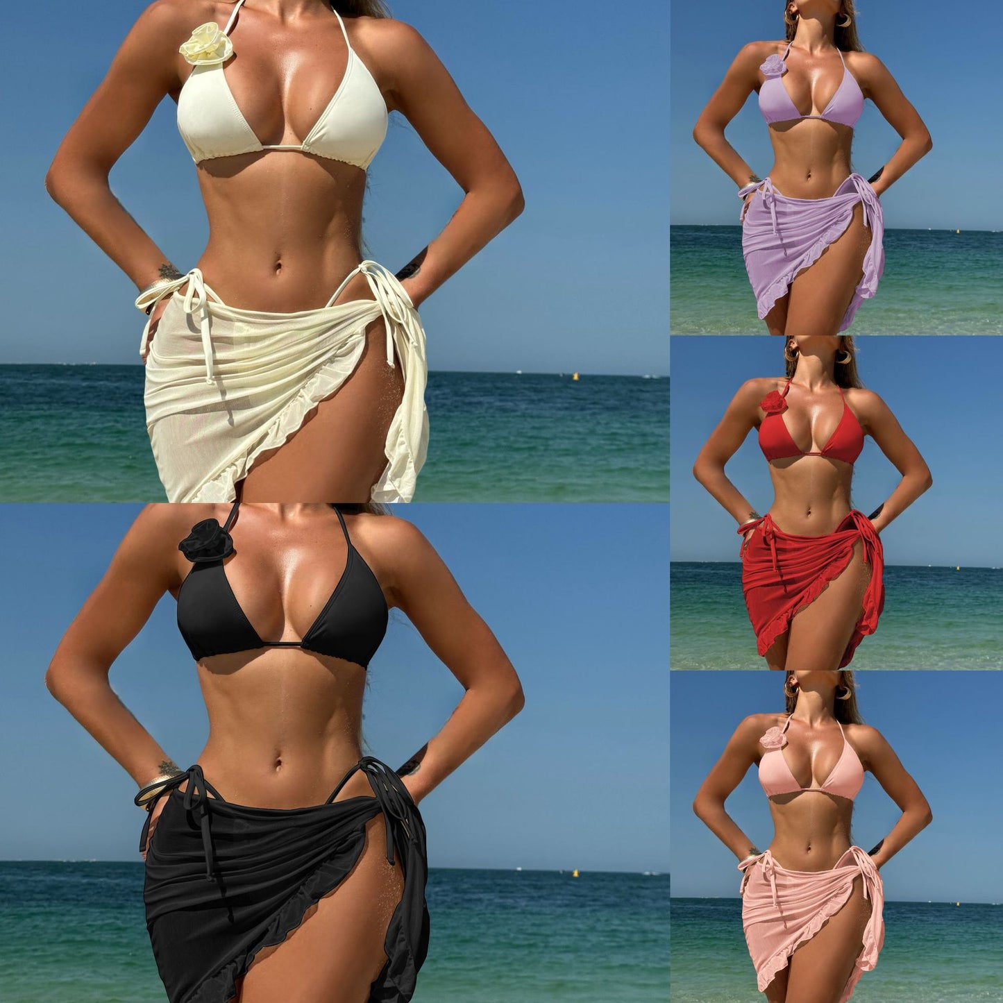 (4 days ready to ship) SY rose three-piece mesh skirt bikini