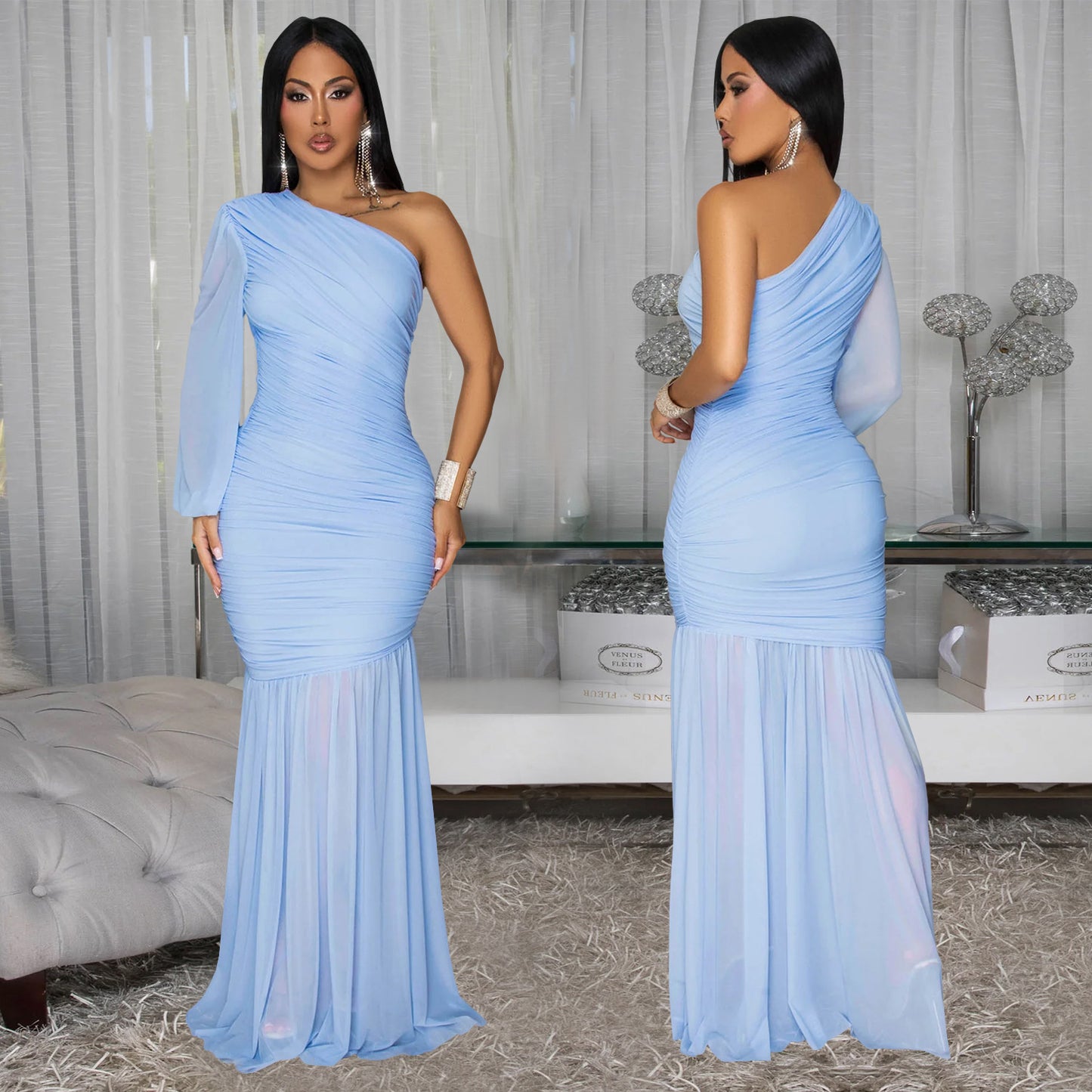 XYZ C7500 crossbody mesh high-end dress